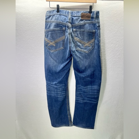 BKE Buckle Tyler Straight Leg Jeans Mens 32R Stretch Denim Blue Wide Stitch 1941 - Picture 8 of 10